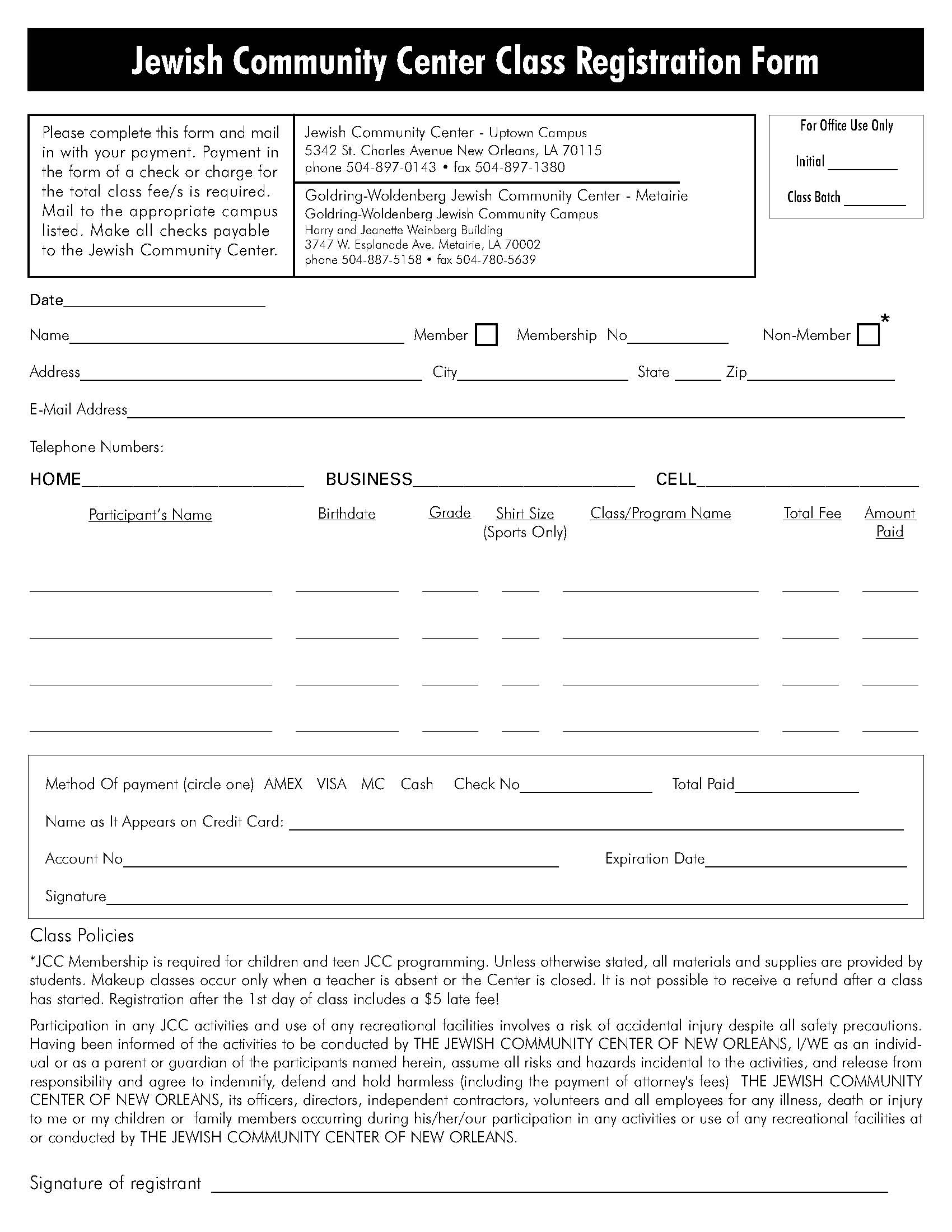 Class Registration Form